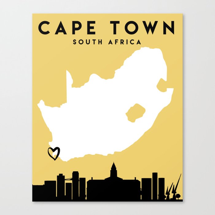 CAPE TOWN SOUTH AFRICA LOVE CITY SILHOUETTE SKYLINE ART Canvas Print by