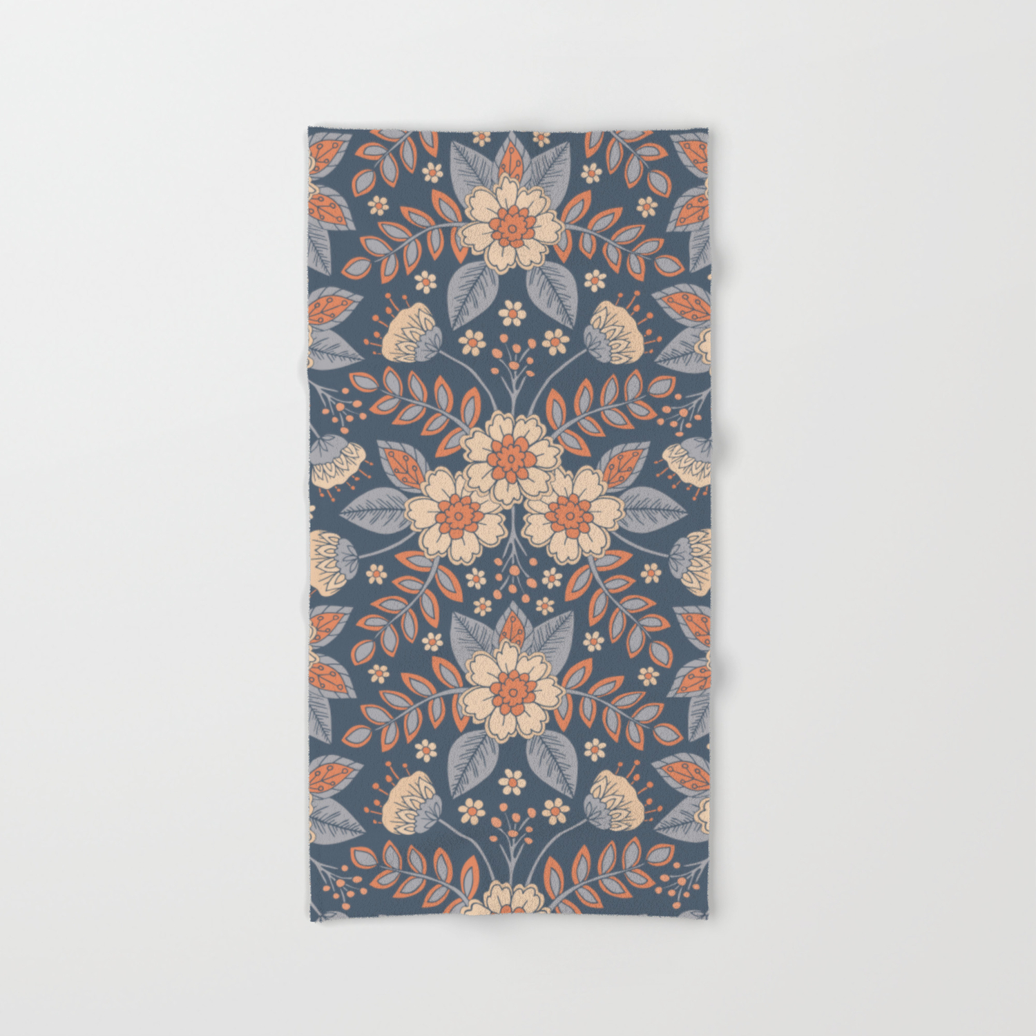 photo Peach Bath Towels And Rugs slate blue cream peach floral pattern pastel flowers leaves hand bath towel by somecallmebeth