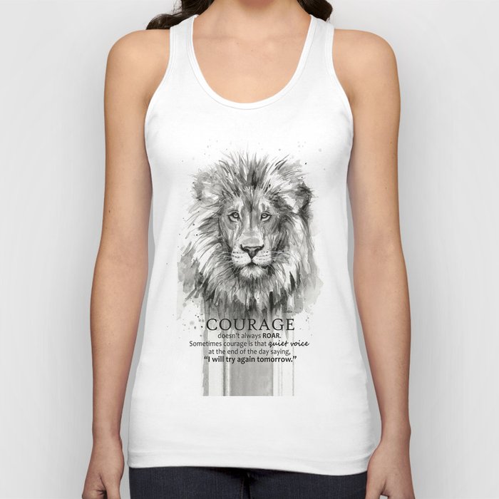Lion Courage Motivational Quote Watercolor Painting Tank Top
