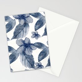 Navy Blue Watercolor Floral Pattern Stationery Card