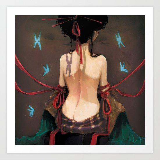 Geisha de dos. Art Print