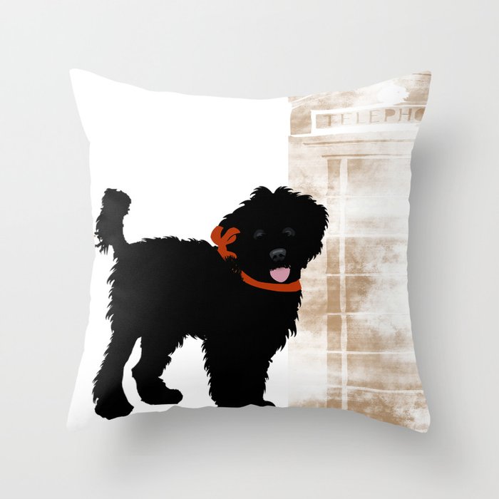 Black Labradoodle dog Throw Pillow