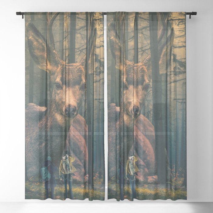 Meeting a Giant Deer Deep in the Forest Sheer Curtain