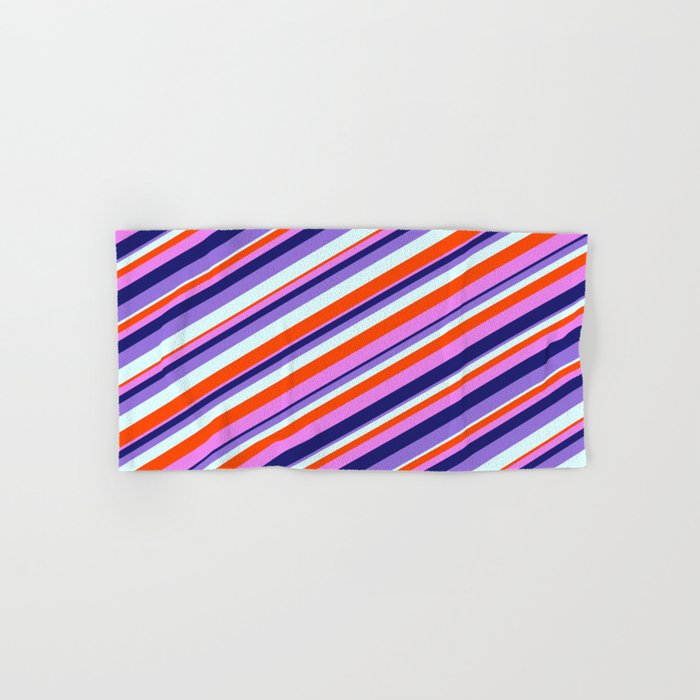 Colorful Red, Violet, Midnight Blue, Purple, and Light Cyan Colored Lined Pattern Hand & Bath Towel