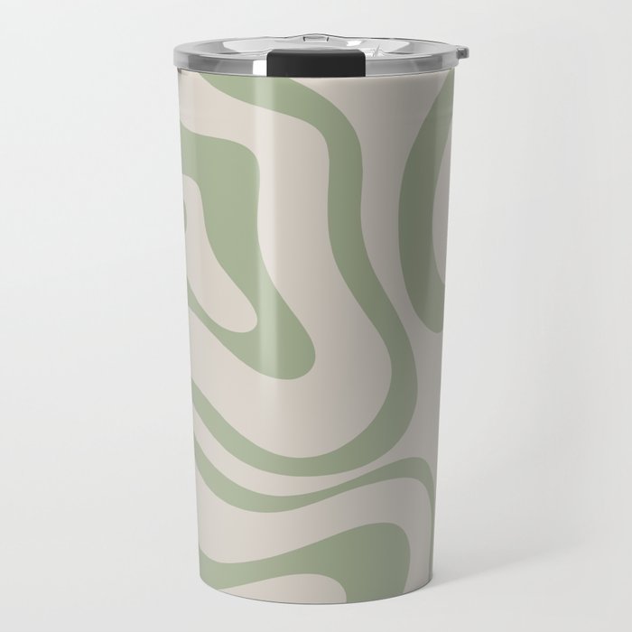 Sage and Beige Liquid Swirl Abstract Travel Mug