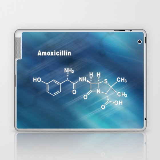 Amoxicillin, antibiotic drug, Structural chemical formula Laptop & iPad Skin