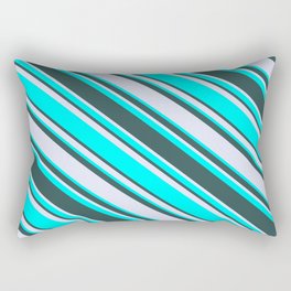 [ Thumbnail: Cyan, Dark Slate Gray & Lavender Colored Striped Pattern Rectangular Pillow ]