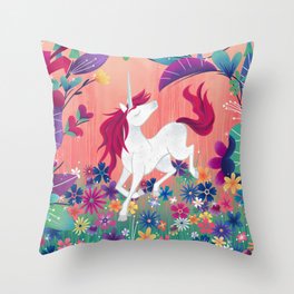 Floral Frolic Unicorn Throw Pillow