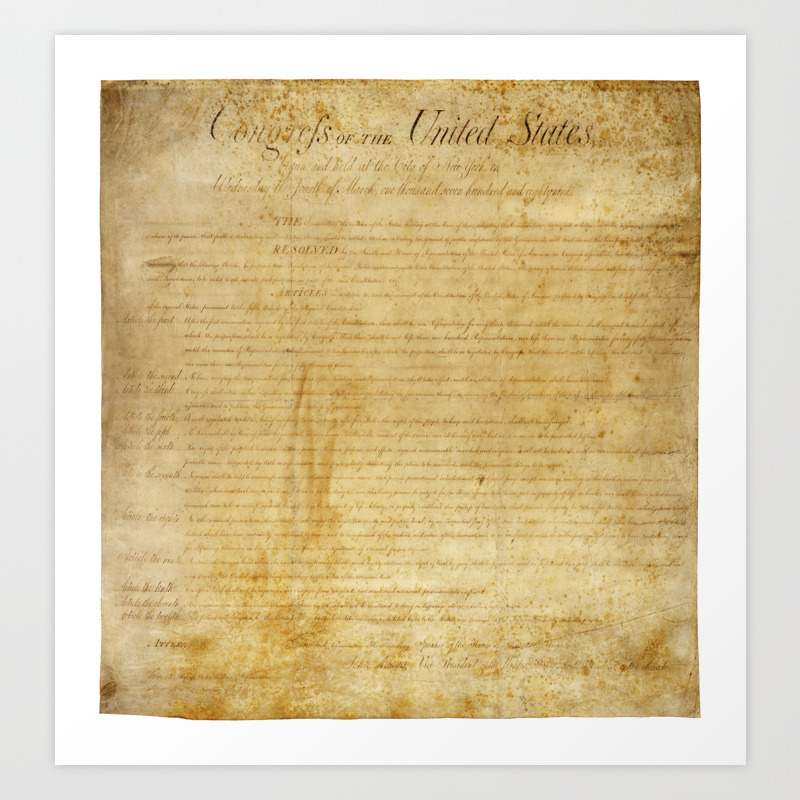Original United States Constitution Bill Of Rights December 15 1791 Art Print