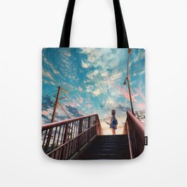 Anime Girl Footbridge Secnery Background Tote Bag