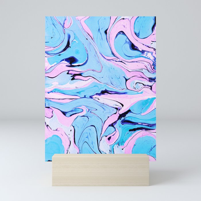 Vibrant Soft Pink and Light Blue Marble Painting Mini Art Print