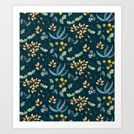 Nepi - pale blue and green floral pattern Art Print