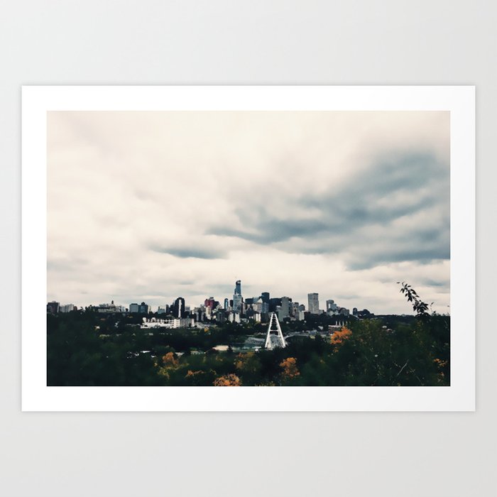 Edmonton Alberta, Digital Painting of a Very Cloudy Downtown just Before an Autumnal Storm Art Print