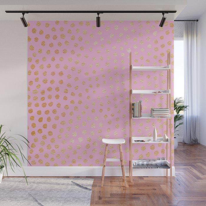 Gold Dots on Pink Wall Mural