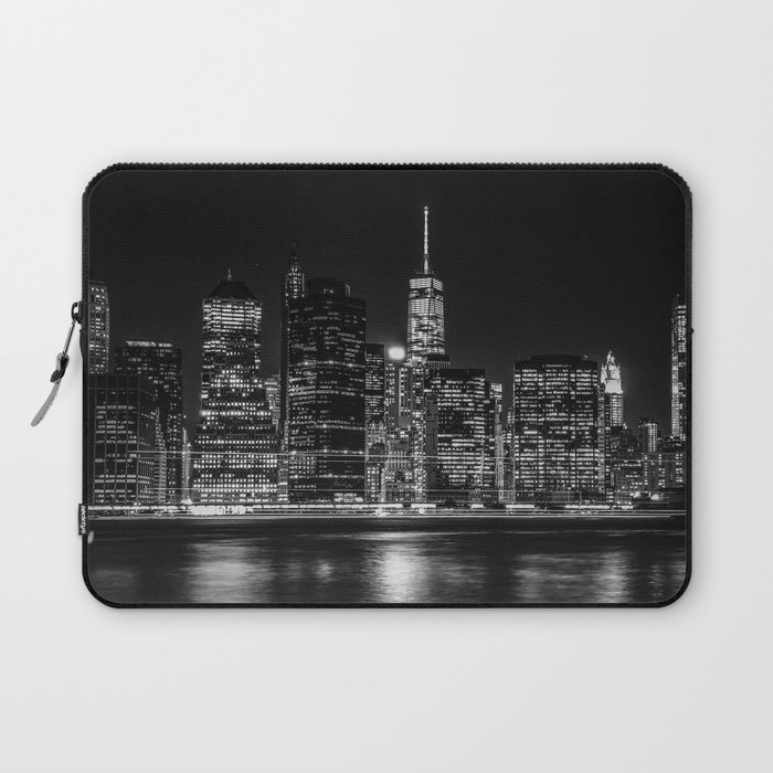 New York City Manhattan skyline at night black and white Laptop Sleeve