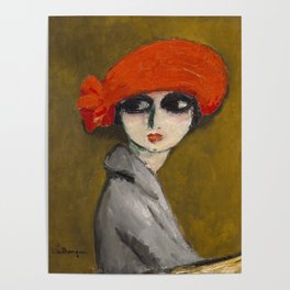 The Corn Poppy portrait painting of a young woman in searing red hat by Kees van Dongen Poster