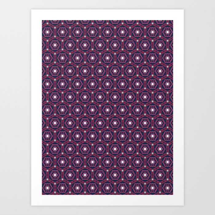 Purple and Blue Floral Hexagon Pattern Art Print
