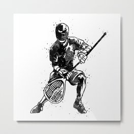 Boy Lacrosse Goalie Black and White Metal Print