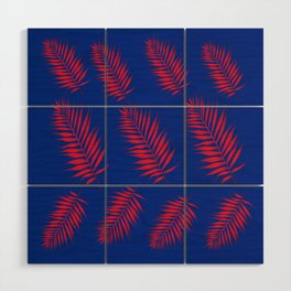 Red Palm Leaves with Blue Background  Wood Wall Art
