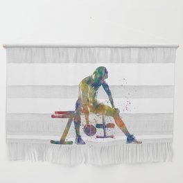 Young woman practices gymnastics in watercolor Wall Hanging