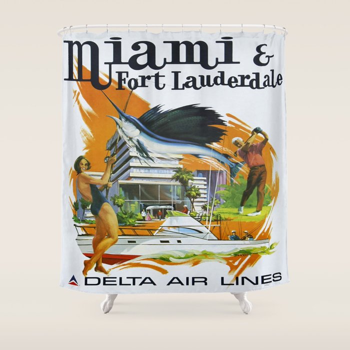 Vintage Poster Miami And Fort Lauderdale Shower Curtain By