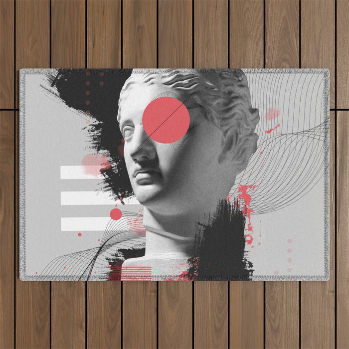 Contemporary art collage with antique statue head in a surreal style.  Outdoor Rug
