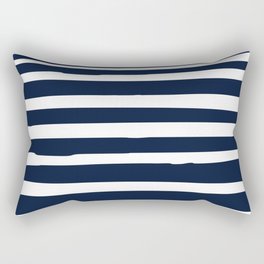 Ocean Stripes, Modern, Abstract, Navy Blue and White Rectangular Pillow