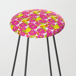 Retro Modern Tropical Flowers in Hot Pink And Yellow Counter Stool