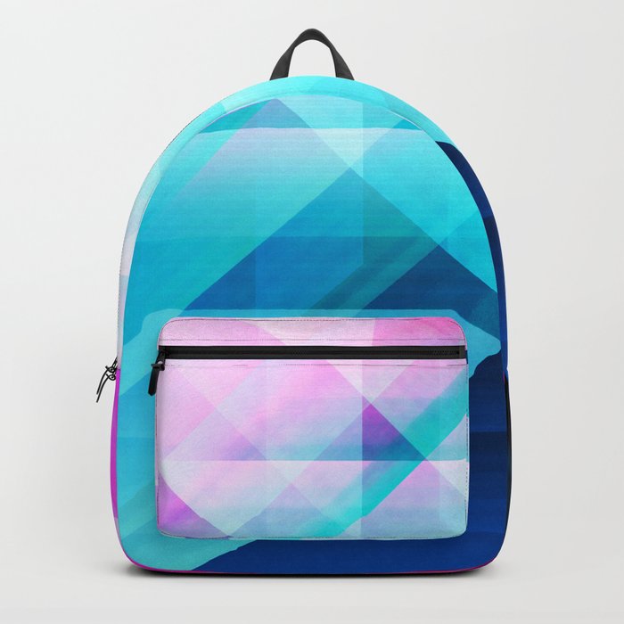Pink Teal Navy Blue Painted Modern Geometric Triangles Backpack