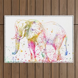 Elephant Watercolo by Zouzounio Art Outdoor Rug