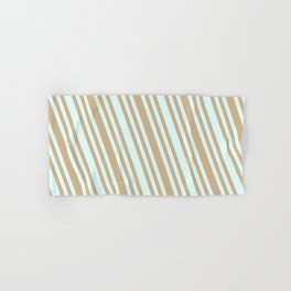 [ Thumbnail: Light Cyan & Tan Colored Striped Pattern Hand & Bath Towel ]