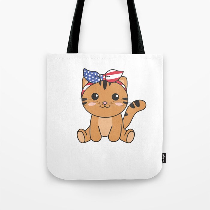 4th Of July American Cat For Kids Cute Usa Cat Tote Bag