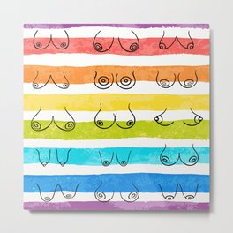 Minimal female breast size feminine body front view different boobs form Watercolor rainbow stripes Metal Print | Correction Cosmetic, Funny Humor, Shape Doodle, Line Art, Modern Art, Woman Chest, Monochrome Model, Human Body, Body Silhouette, Small Girl 