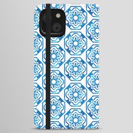 Pretty Hexagon Chinoiserie Blue and White Pattern iPhone Wallet Case