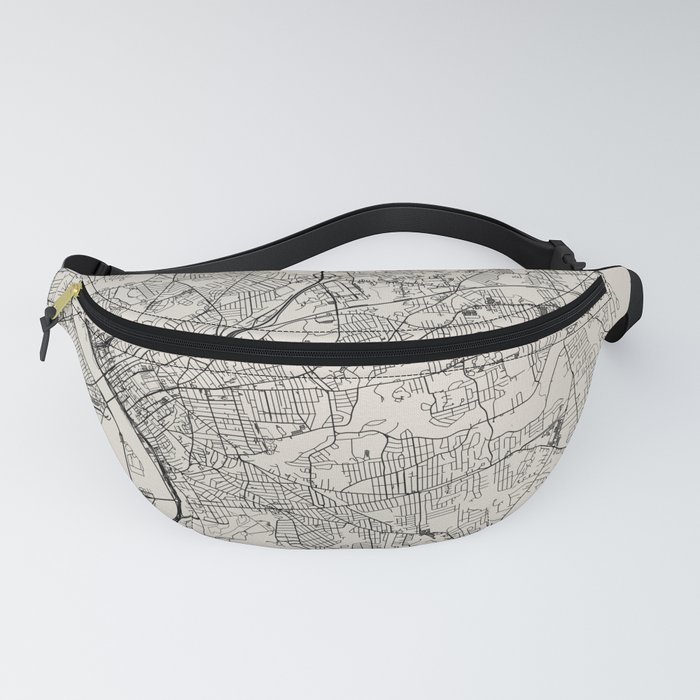 Springfield, Massachusetts - City Map - USA - Black and White Aesthetic Fanny Pack