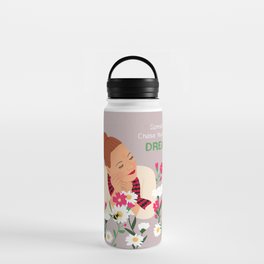 Hand draw attractive woman illustration with Chase your Dreams Quote Water Bottle