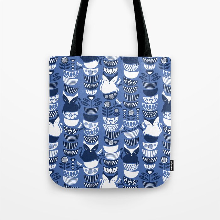 Swedish folk cats I // Indigo blue background Tote Bag