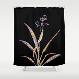 Floral Flax Lilies Mosaic on Black Shower Curtain