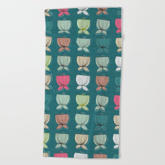 flower cups teal Beach Towel