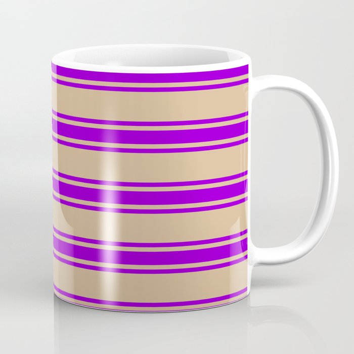 Tan and Dark Violet Colored Lined/Striped Pattern Coffee Mug