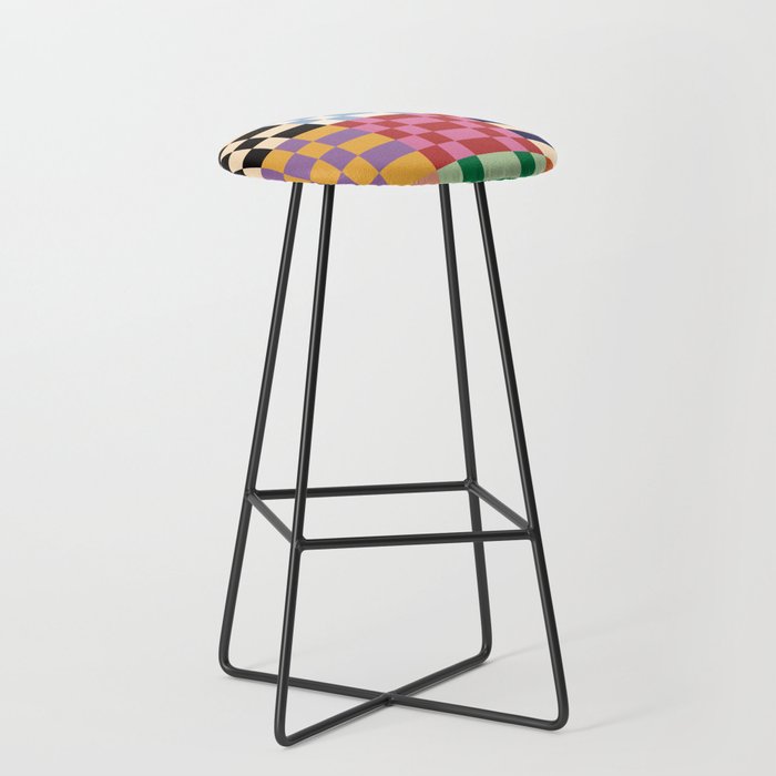 Retro 70s Colorful Patchwork Checkerboard Bar Stool