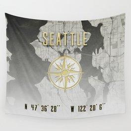 Seattle - Vintage Map and Location Wall Tapestry