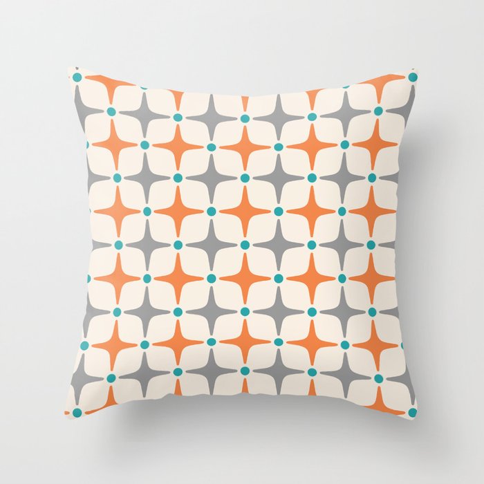 Mid Century Modern Star Pattern Grey And Orange Throw Pillow