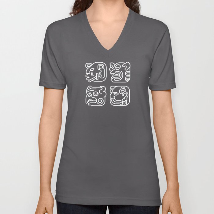Mayan Glyphs ~ Heads V Neck T Shirt