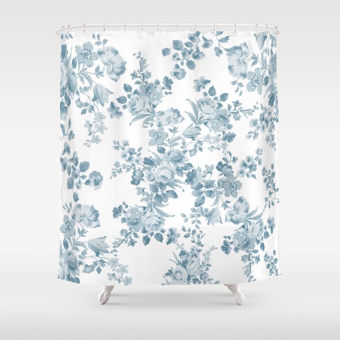 Vintage blue white bohemian elegant floral Shower Curtain