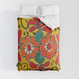 Yellow flower mexican ceramics talavera tile Comforter