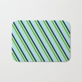 [ Thumbnail: Green, Powder Blue, and Midnight Blue Colored Pattern of Stripes Bath Mat ]
