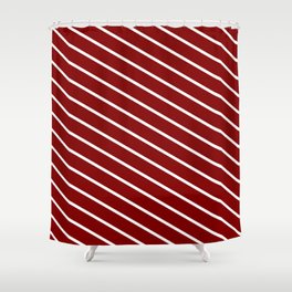 [ Thumbnail: Maroon & White Colored Lines/Stripes Pattern Shower Curtain ]