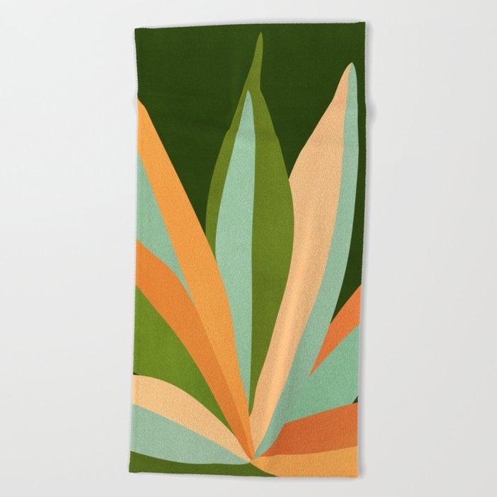 Colorful Agave Painted Cactus Illustration Beach Towel