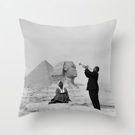 Louis Armstrong at the Spinx and Egyptian Pyrimids Vintage black and white photography / photographs Throw Pillow | And, Swing, Gig, Photographs, Vintage, Concert, Louis, White, Egypt, Posters 